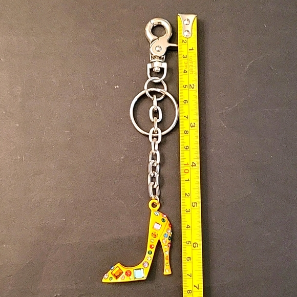 NEW Sparkling Stiletto Purse Charm/ Keyring, Yellow Metal, Multi-color Crystals - Picture 9 of 9